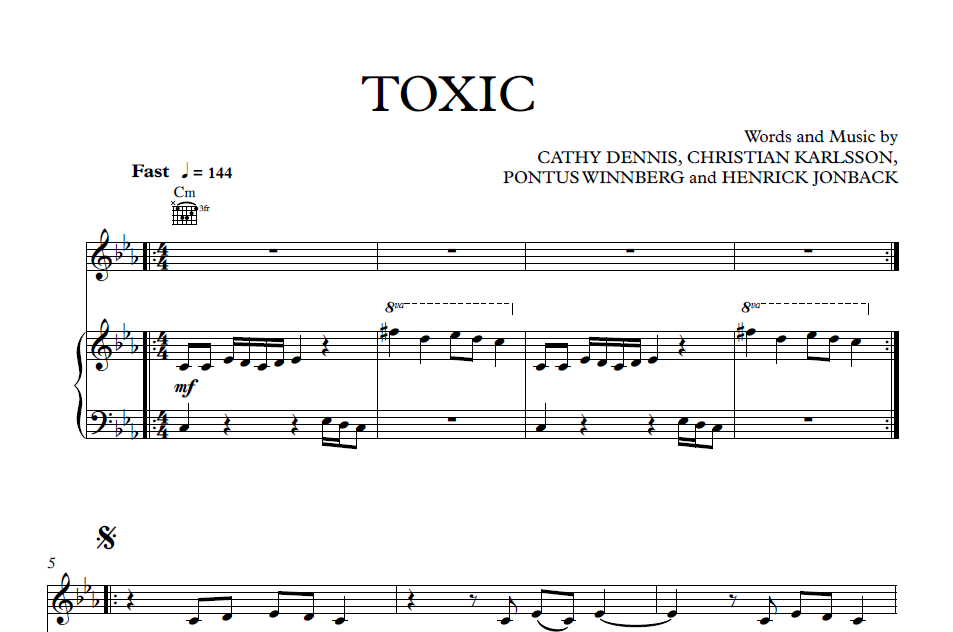 Toxic - Britney Spears Sheet Music and Midi Download.