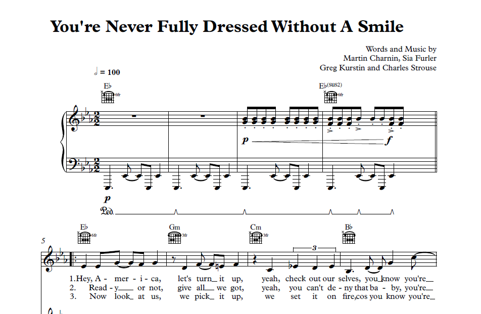 You’re Never Fully Dressed Without a Smile – Sia [Sheet Music and Midi Download] – Download ...